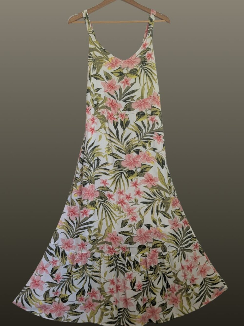 Hurley Pink Green Tropical Floral Empire Sleeveless Maxi Dress S Coastal Resort - Picture 3 of 15